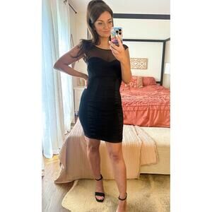 Cache Size 4 Black Illusion Ruched Stretchy Mini Dress